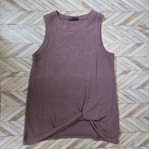 MIHOLL Women's Waffle Knit Tank Top Mauve Purple Sleeveless Knot Front Shirt S